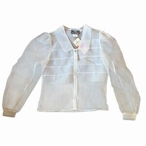 NWT Vintage First Glance Women's Sheer Button Up Blouse Scalloped Trim Size 9